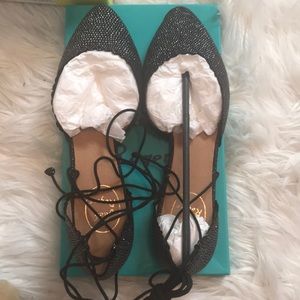 Jack Rogers Camille Sparkle Black/Silver Sz10M